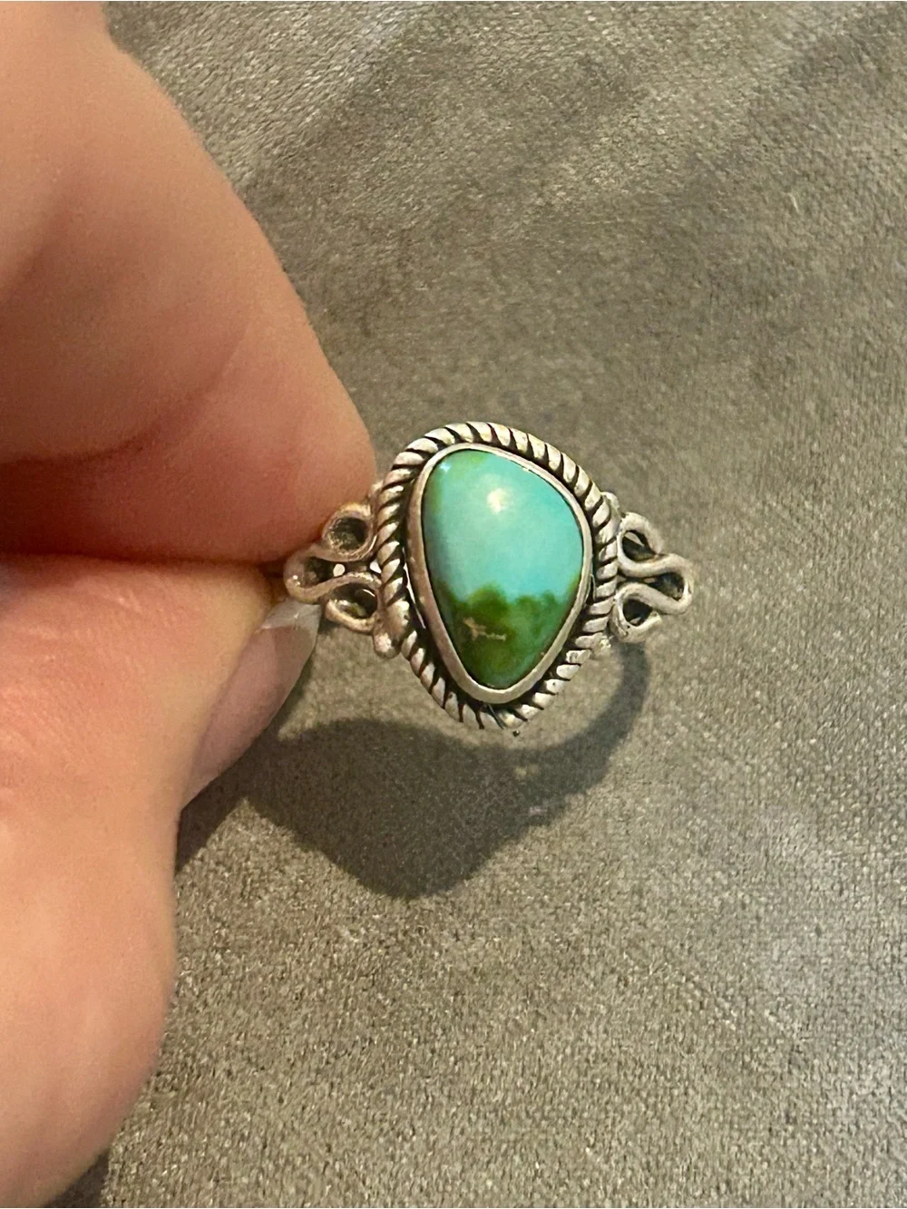 Sterling Silver Turquoise Teardrop Ring - Blue Green Stone